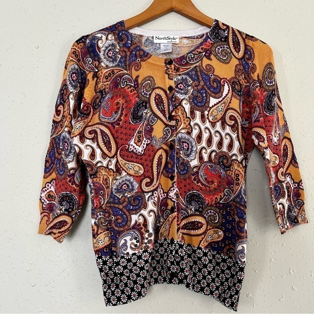 NorthStyle Orange Paisley Cardigan Large